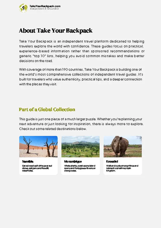 example page 1 from our offline Travel Guide for South Africa